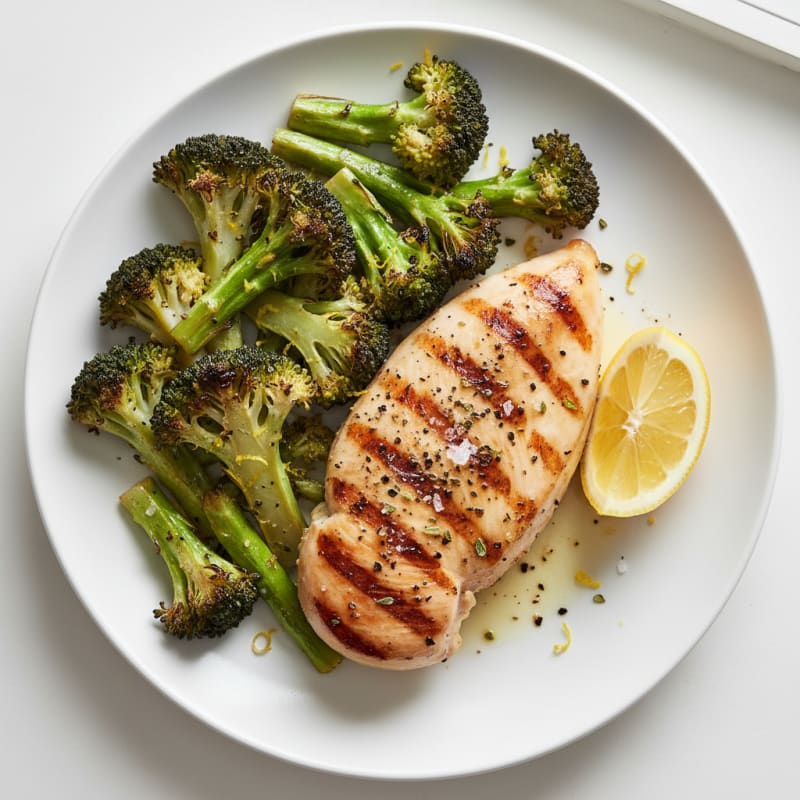 Grilled Chicken Breast with Roasted Broccoli and Lemon