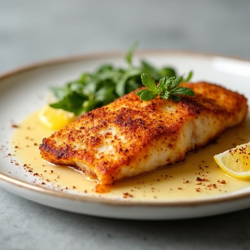 Crispy Blackened Catfish with Lemon Garlic Sauce