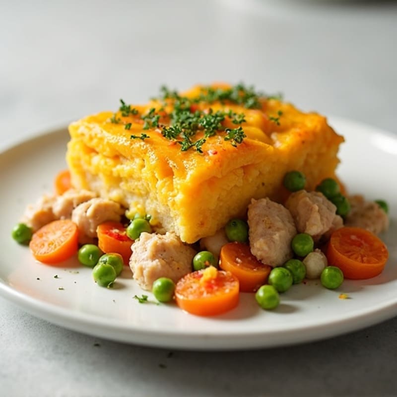 Creamy Herb Chicken and Roasted Vegetable Shepherd's Pie with Silky Sweet Potato Topping