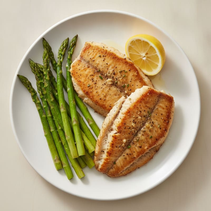 Seared Tilapia with Roasted Asparagus and Lemon