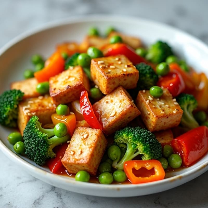 Crispy Sesame Tofu with Ginger-Garlic Vegetables