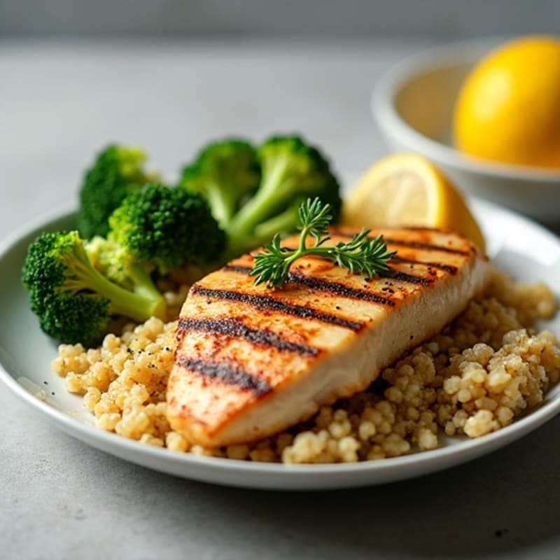 Grilled Chicken Breast with Quinoa and Roasted Broccoli