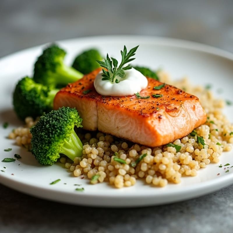 Seared Salmon with Roasted Broccoli and Quinoa