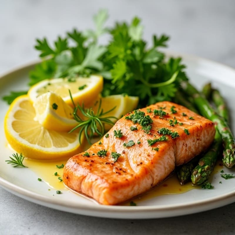 Pan-Seared Lemon Herb Salmon with Roasted Asparagus and Creamy Avocado