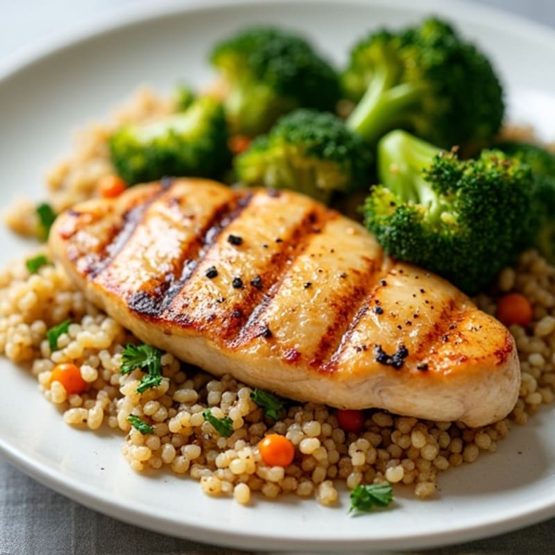 Grilled Chicken Breast with Quinoa and Roasted Broccoli