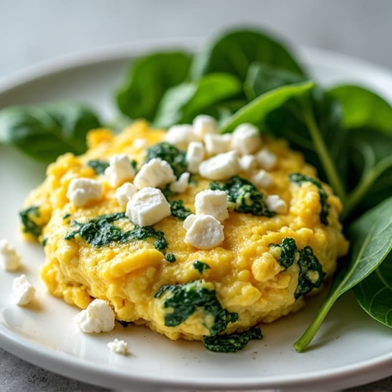 Fluffy Spinach Feta Egg White Scramble