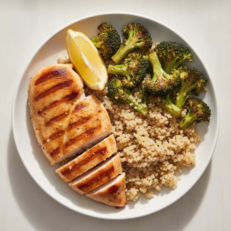 Grilled Chicken and Quinoa Bowl with Roasted Broccoli