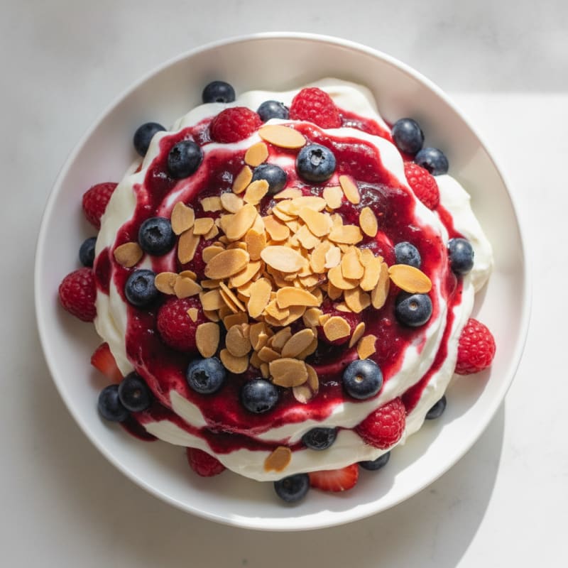 Greek Yogurt Protein Parfait with Mixed Berries and Almonds