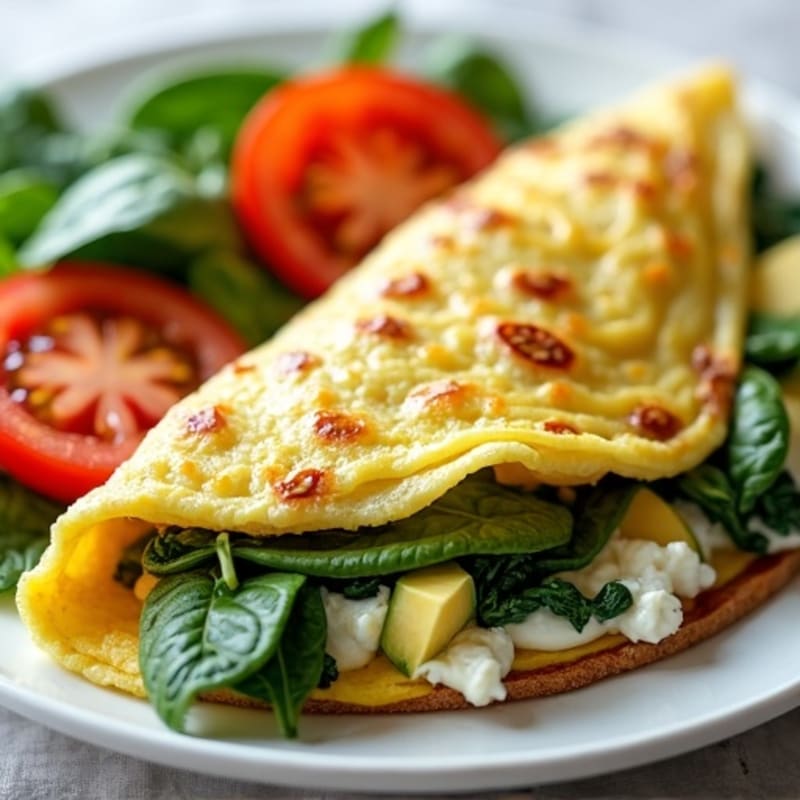 Egg White Spinach Omelette with Cottage Cheese and Sliced Tomatoes