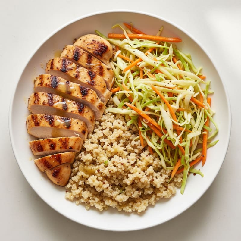 Grilled Chicken Breast with Crunchy Cabbage Slaw and Quinoa