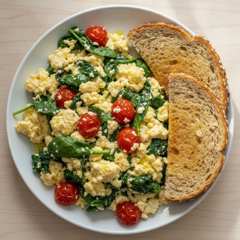 Cottage Cheese Scramble with Spinach and Tomatoes