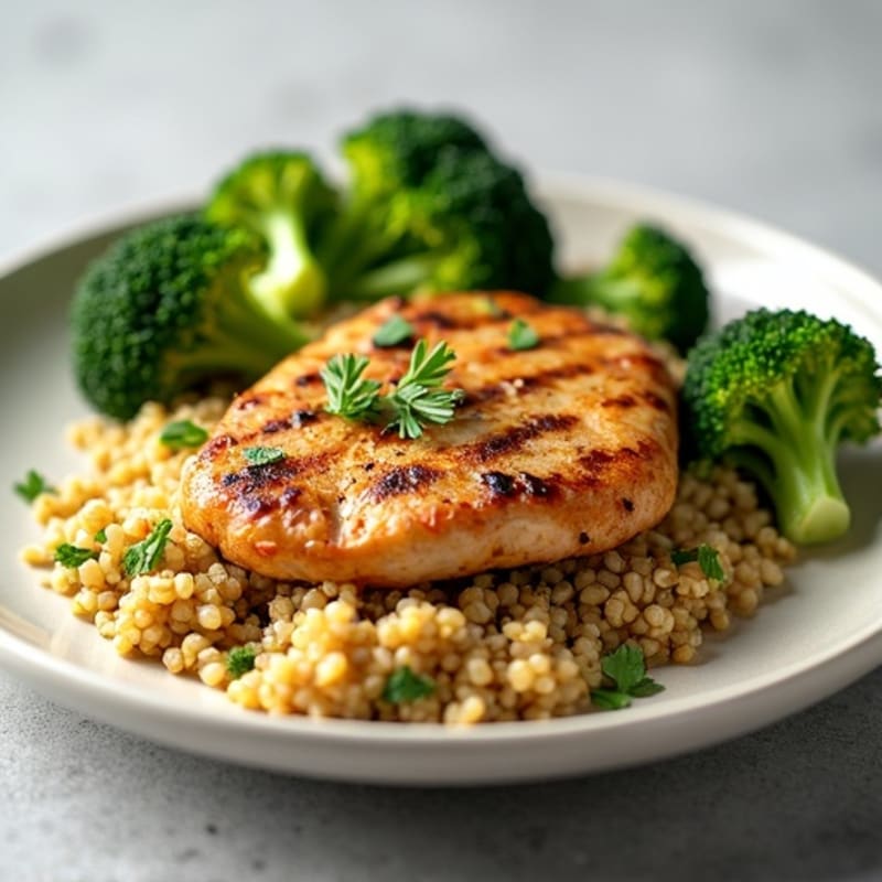 Grilled Chicken Breast with Roasted Broccoli and Quinoa