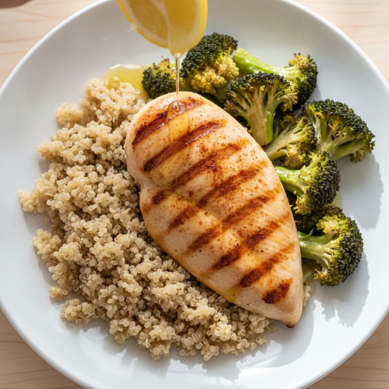 Grilled Chicken Breast with Roasted Broccoli and Quinoa