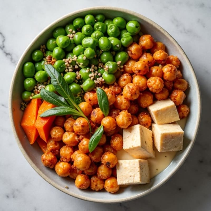 Crispy Roasted Chickpea and Sweet Potato Bowl with Creamy Tahini Dressing