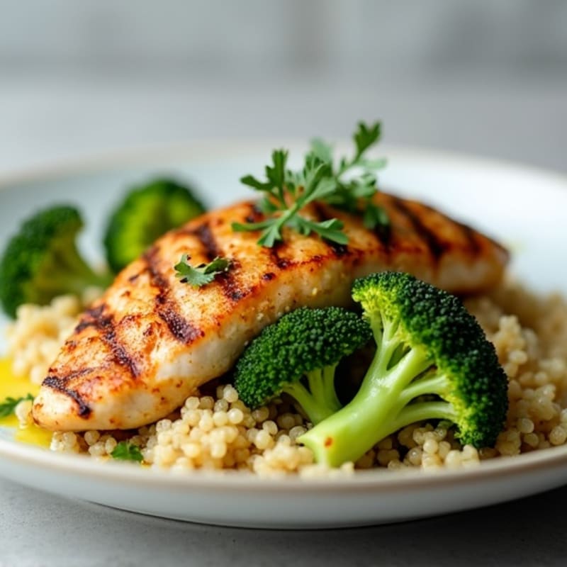 Grilled Chicken Breast with Roasted Broccoli and Quinoa