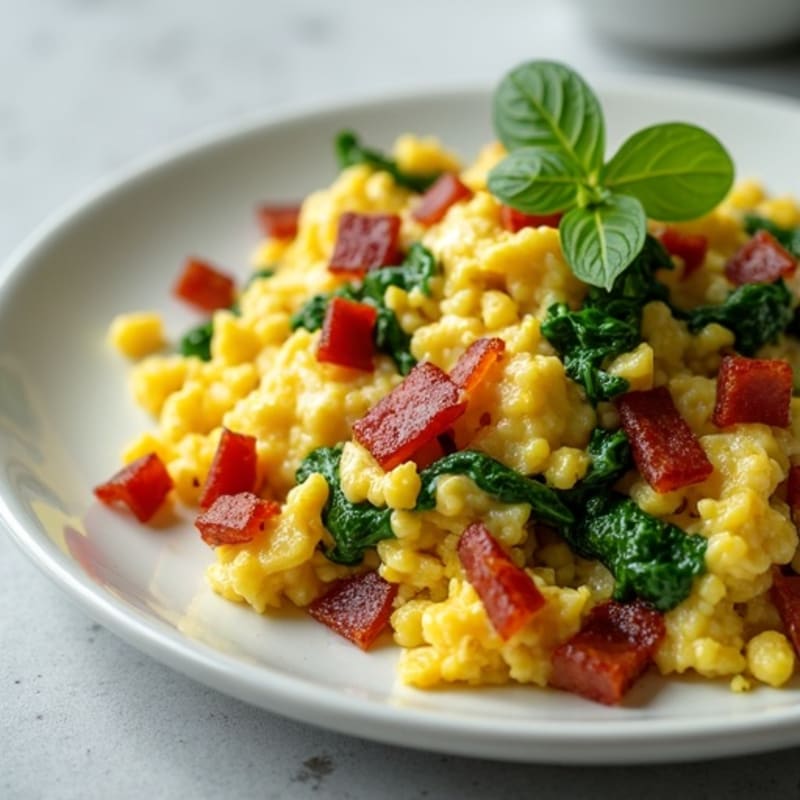 Crispy Turkey Bacon and Egg White Scramble with Spinach