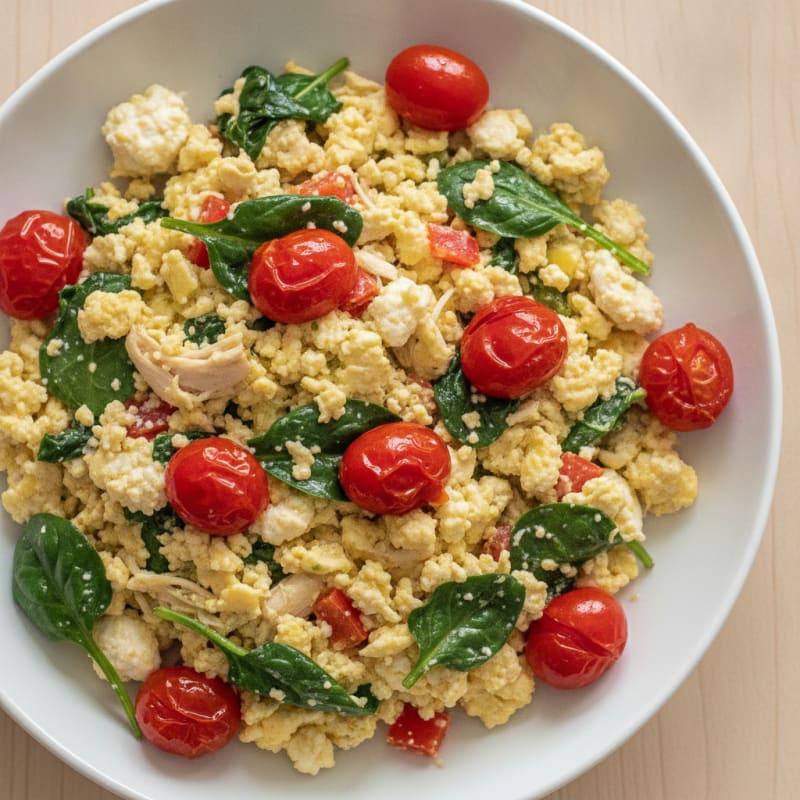 Cottage Cheese Scramble with Spinach and Tomatoes
