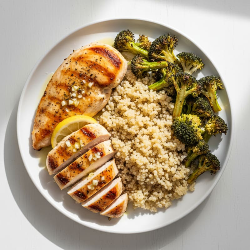 Grilled Chicken Breast with Quinoa and Roasted Broccoli