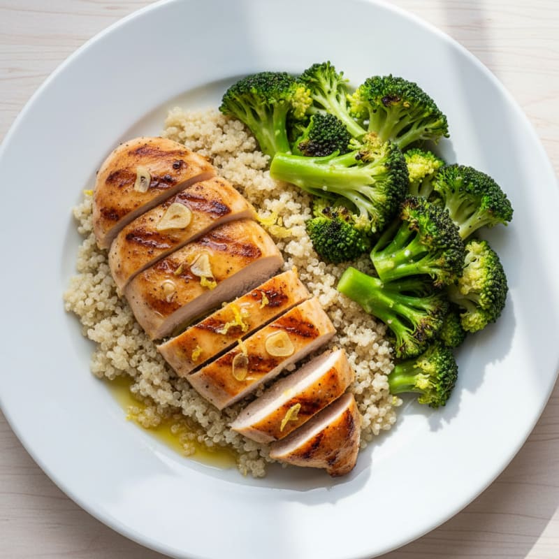 Grilled Chicken Breast with Quinoa and Steamed Broccoli