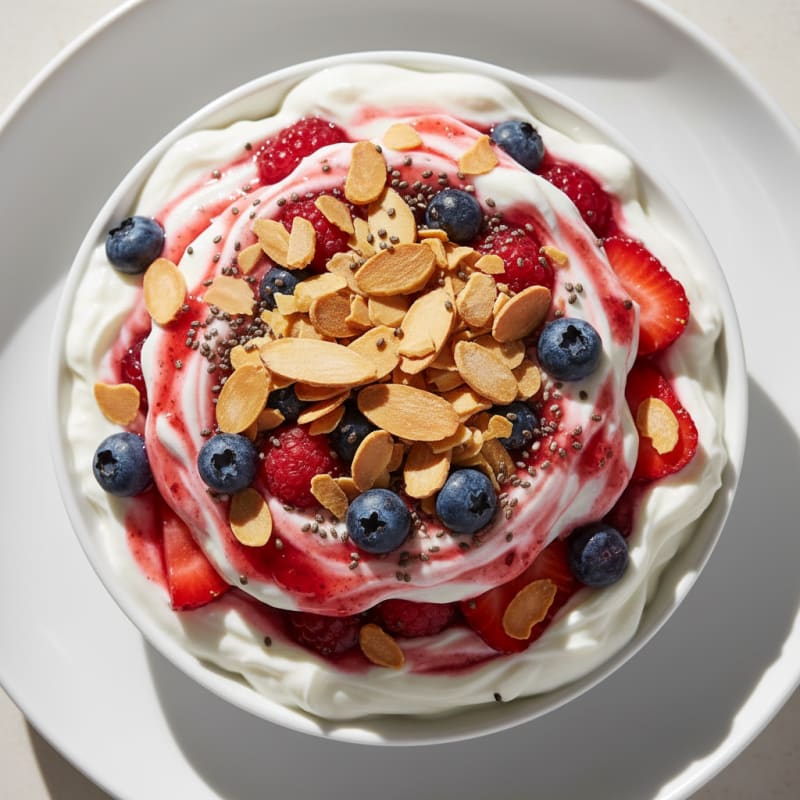 Creamy Greek Yogurt Protein Parfait with Mixed Berries and Almonds