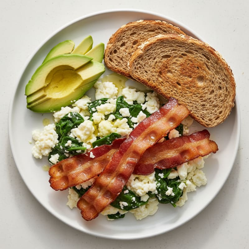 Crispy Turkey Bacon and Egg White Scramble with Spinach