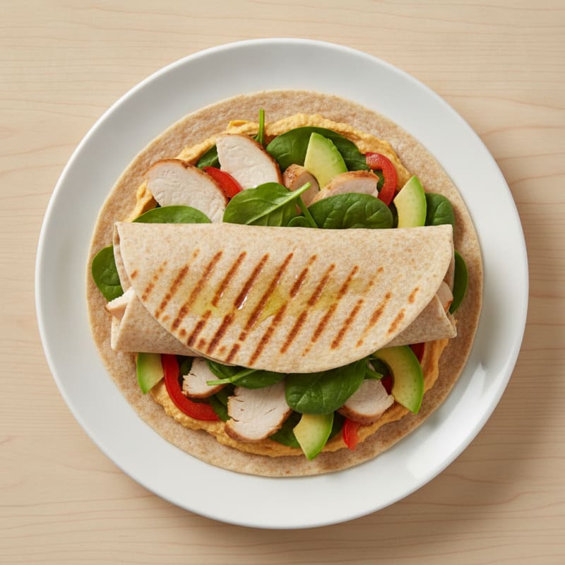 Grilled Turkey and Spinach Wrap with Roasted Red Pepper Hummus