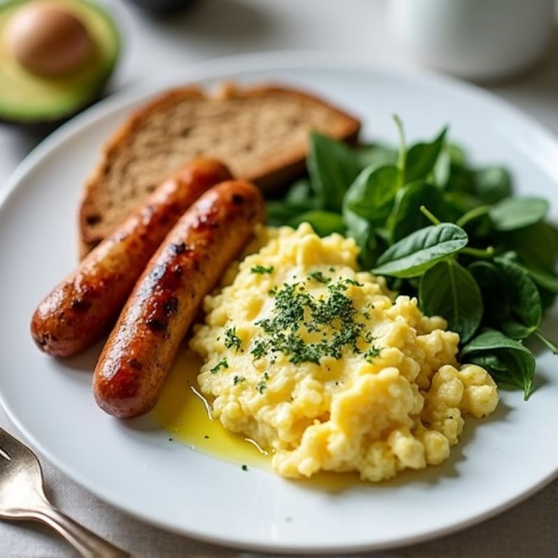 Egg White and Spinach Scramble with Grilled Turkey Sausage