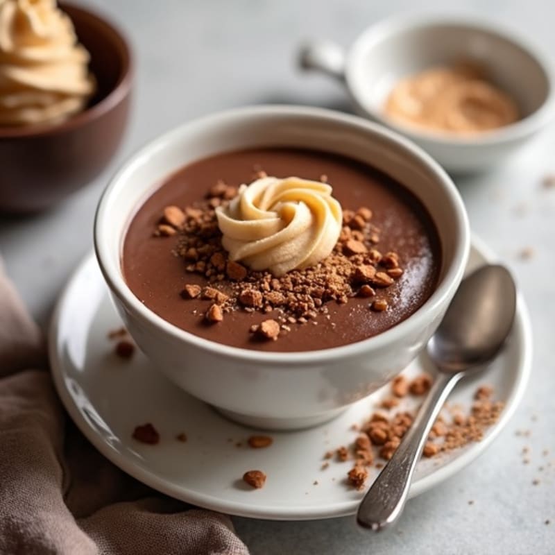 Warm Chocolate Protein Pudding with Creamy Almond Butter Core