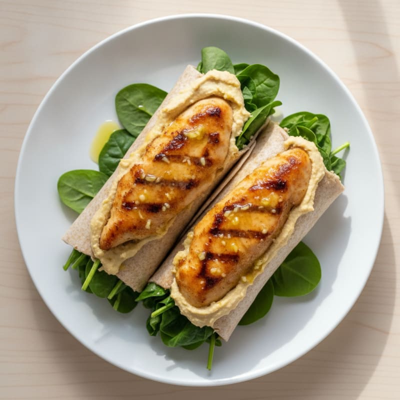 Citrus-Garlic Chicken Wrap with Spinach and Hummus