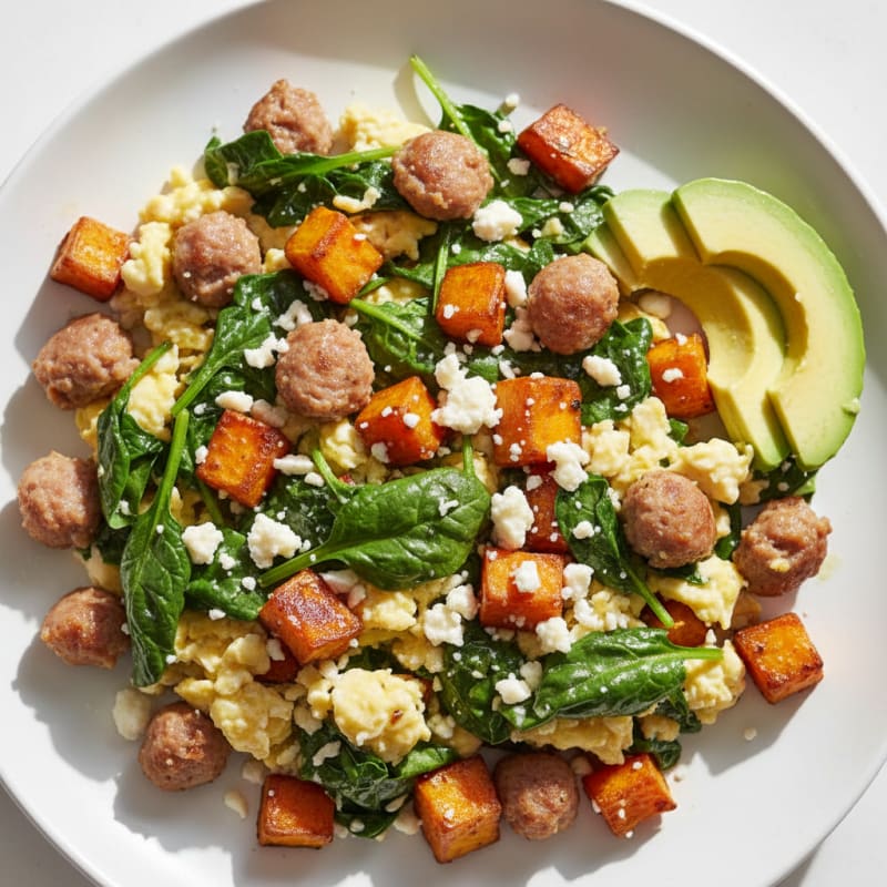 Egg White and Turkey Sausage Scramble with Spinach