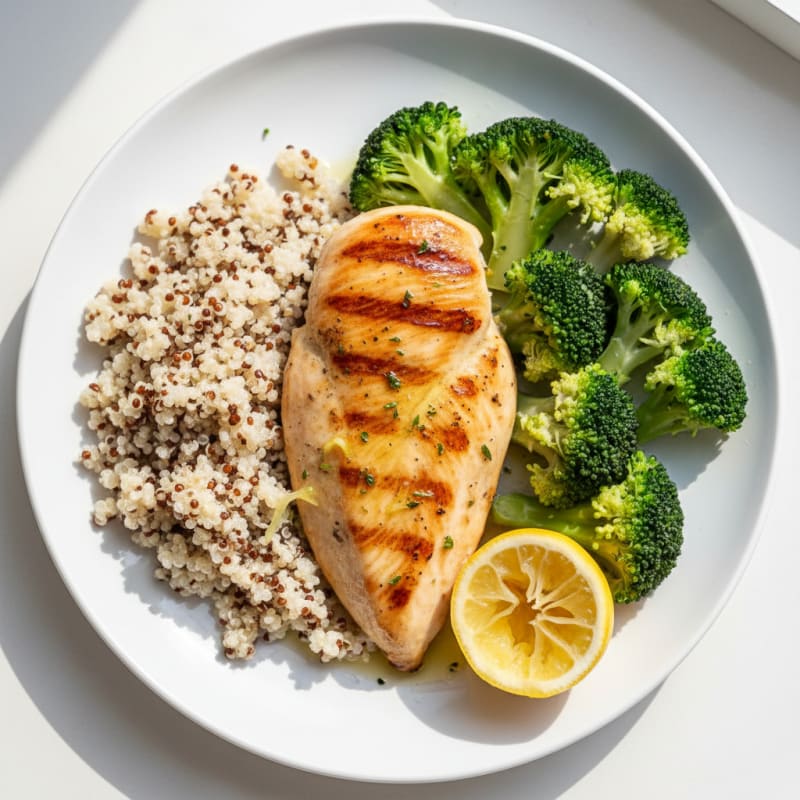 Grilled Chicken Breast with Quinoa and Steamed Broccoli