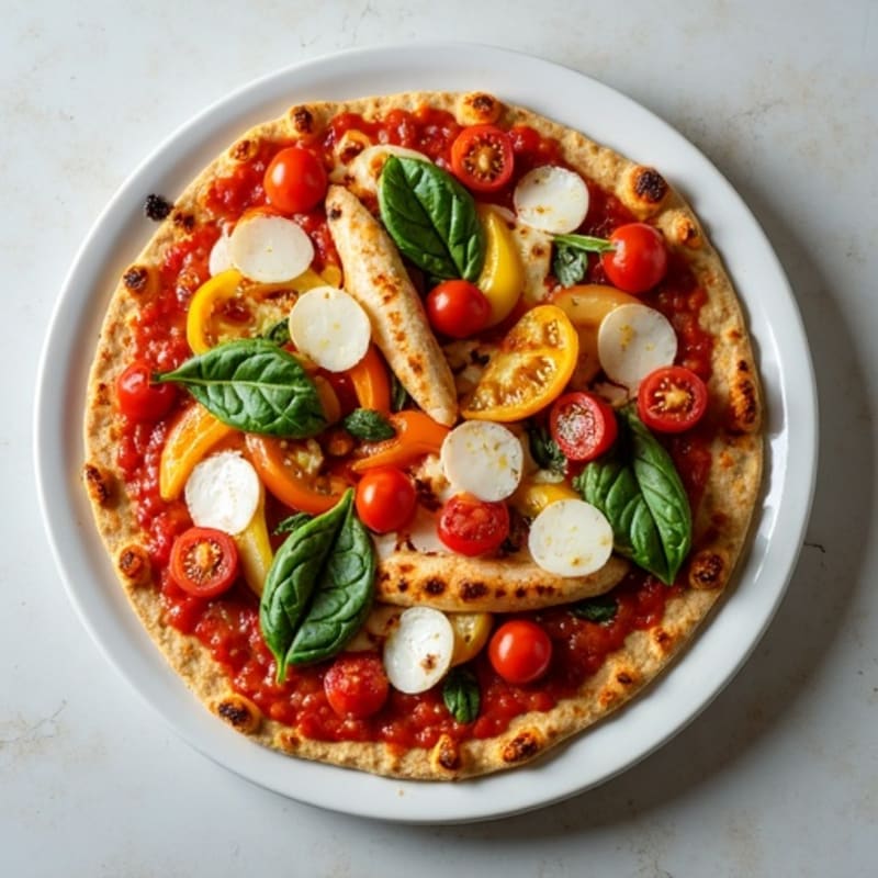 Crispy Chicken Tortilla Pizza with Roasted Vegetables