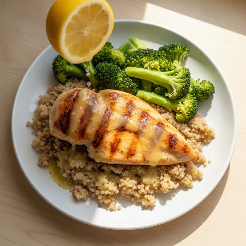 Grilled Chicken Breast with Quinoa and Steamed Broccoli