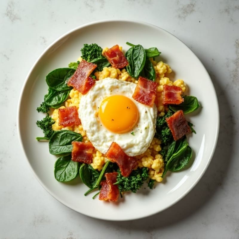 Cottage Cheese Scramble with Spinach and Turkey Bacon