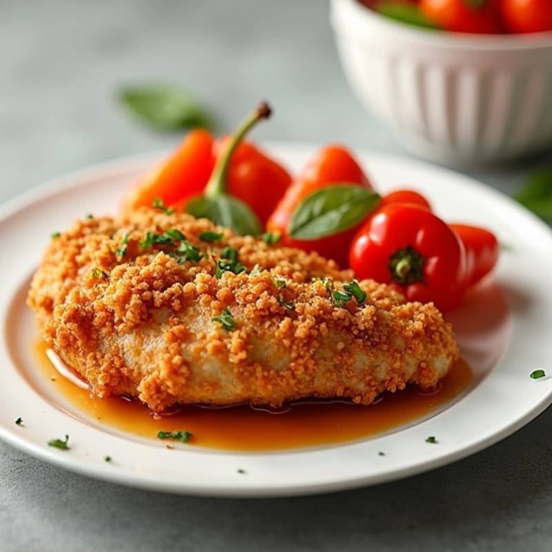 Baked Crispy Sweet and Sour Chicken with Roasted Bell Peppers