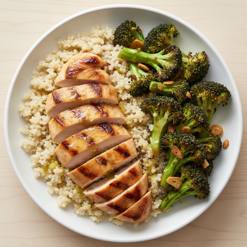 Grilled Chicken Breast with Roasted Broccoli and Quinoa