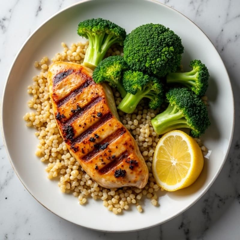 Grilled Chicken Breast with Roasted Broccoli and Quinoa