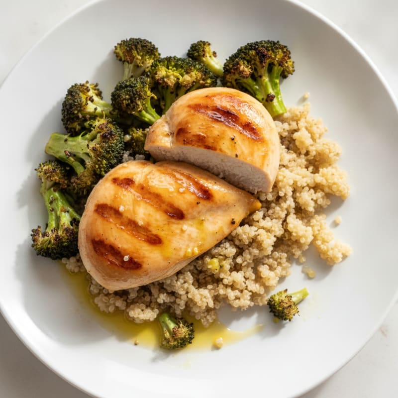 Grilled Chicken Breast with Quinoa and Roasted Broccoli