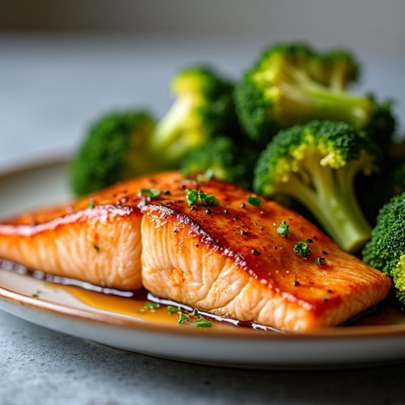 Baked Teriyaki Glazed Salmon with Crispy Roasted Broccoli