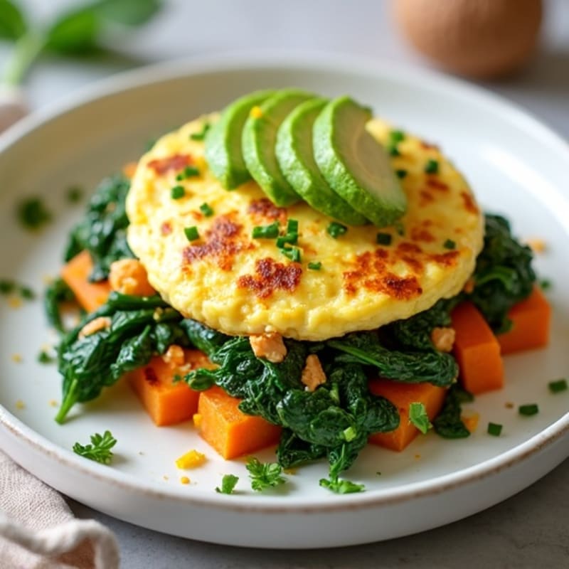 Egg White and Turkey Spinach Scramble with Roasted Sweet Potato