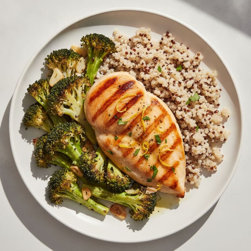 Grilled Chicken Breast with Quinoa and Roasted Broccoli
