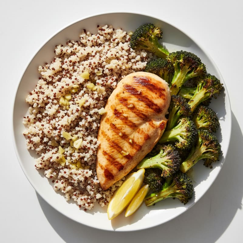 Grilled Chicken Breast with Quinoa and Roasted Broccoli