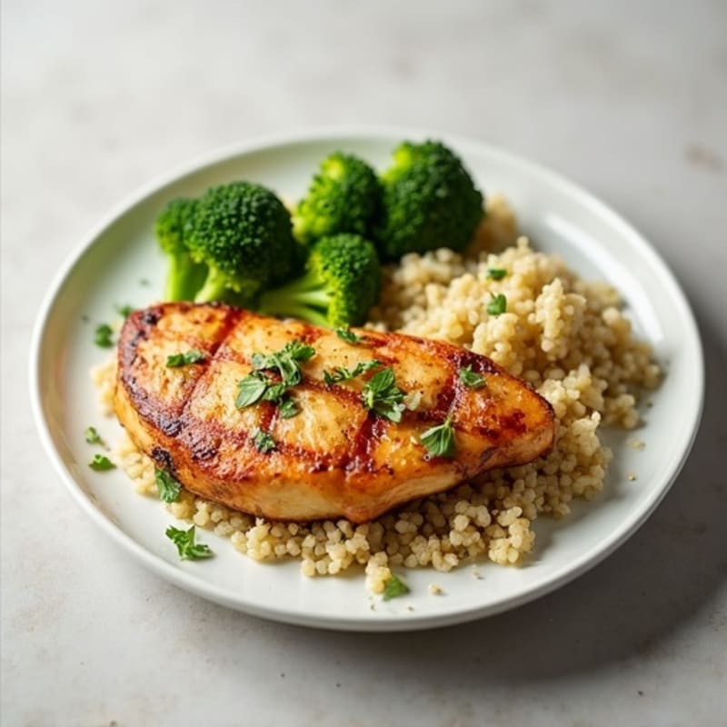 Grilled Chicken Breast with Quinoa and Roasted Broccoli