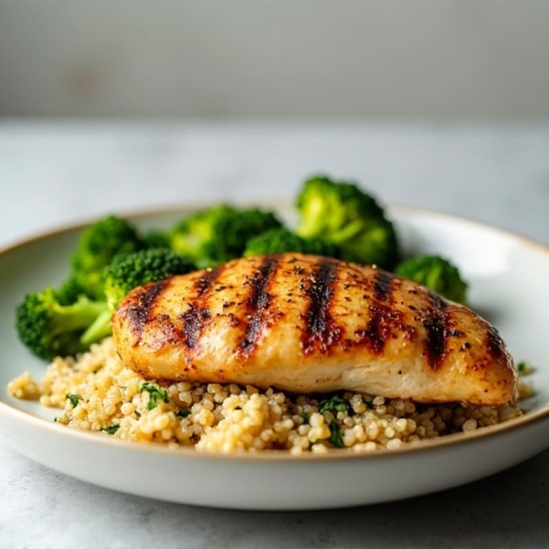 Grilled Chicken Breast with Roasted Broccoli and Quinoa
