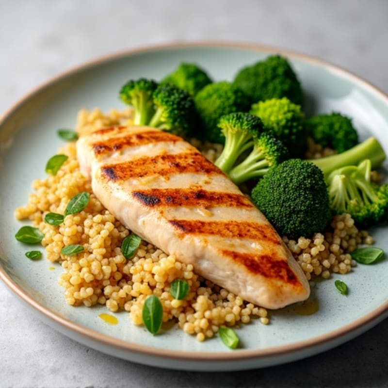 Grilled Chicken Breast with Quinoa and Roasted Broccoli
