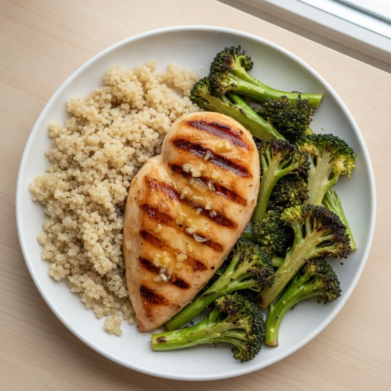 Grilled Chicken Breast with Quinoa and Roasted Broccoli