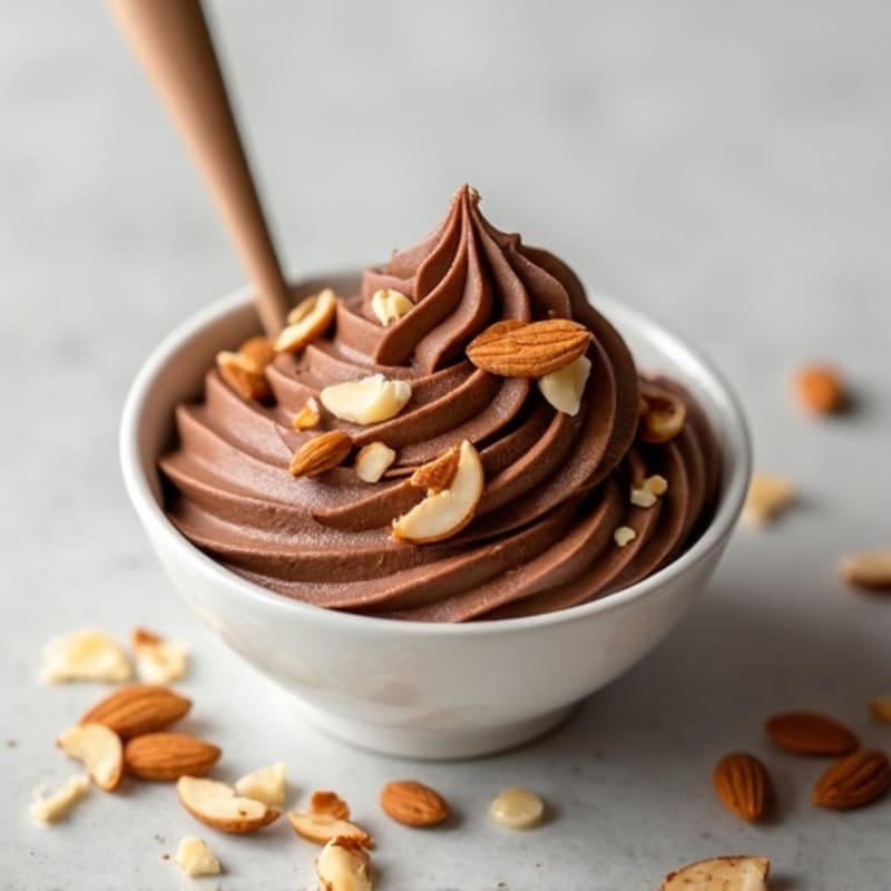 Chocolate Protein Mousse with Greek Yogurt and Chopped Almonds