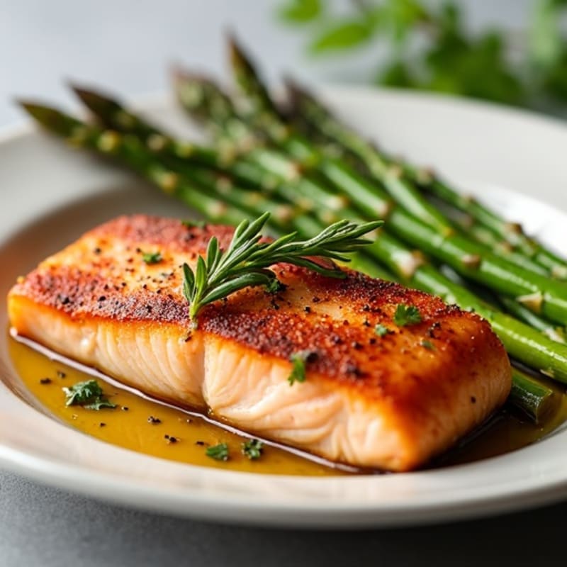Crispy Pan-Seared Salmon with Roasted Asparagus