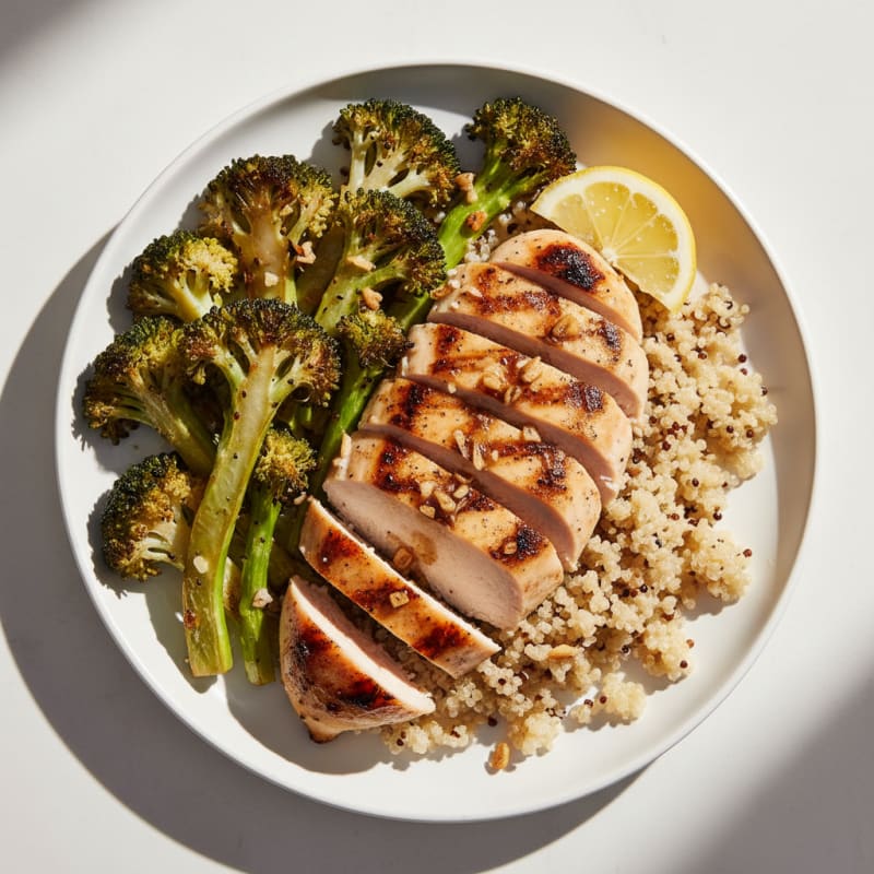 Grilled Chicken Breast with Quinoa and Roasted Broccoli