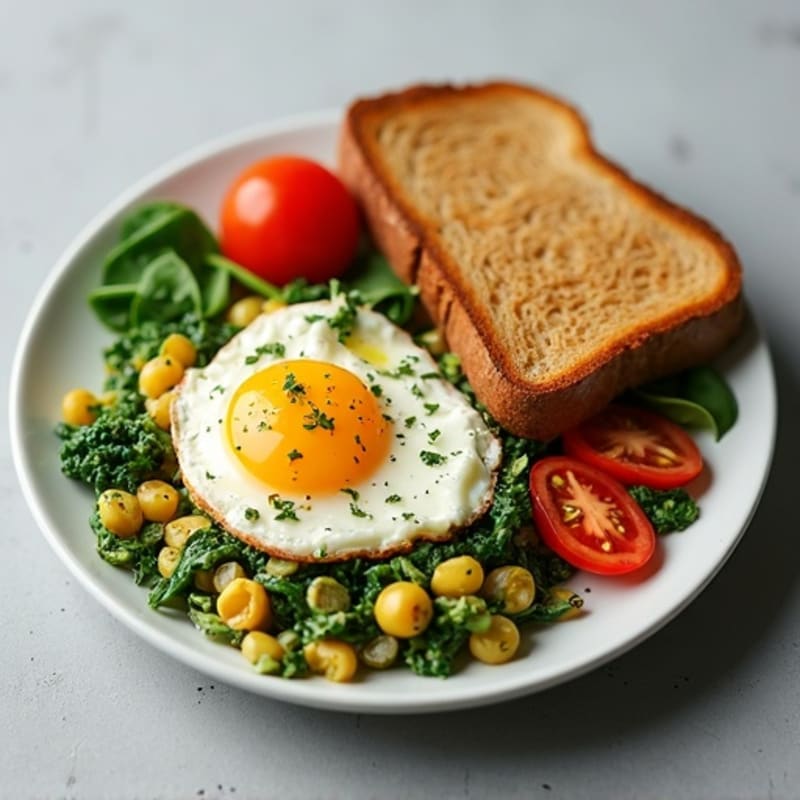 Egg White Spinach Scramble with Cottage Cheese and Fresh Tomato